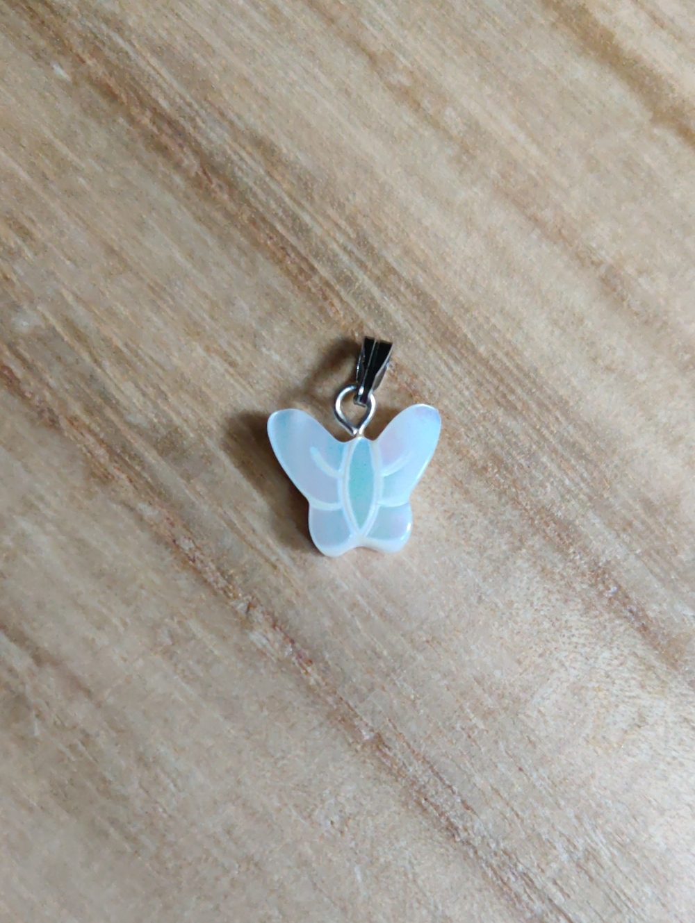 Hand Carved Mother Of Pearl Butterfly Pendant Necklace Charm in White